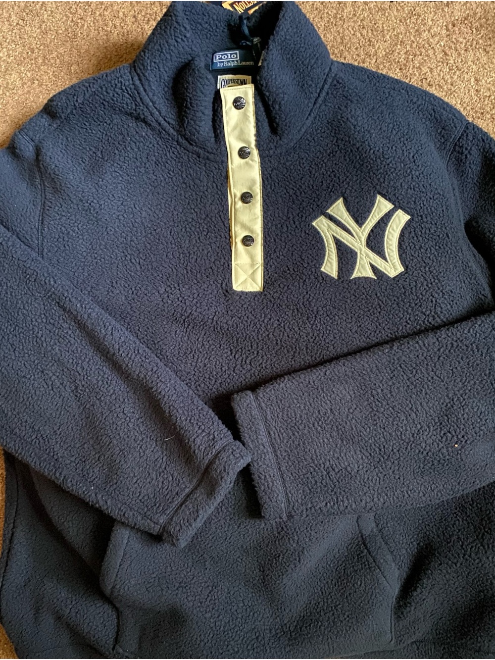 Polo by Ralph Lauren Navy Fleece Snap Pullover with Cream Trim